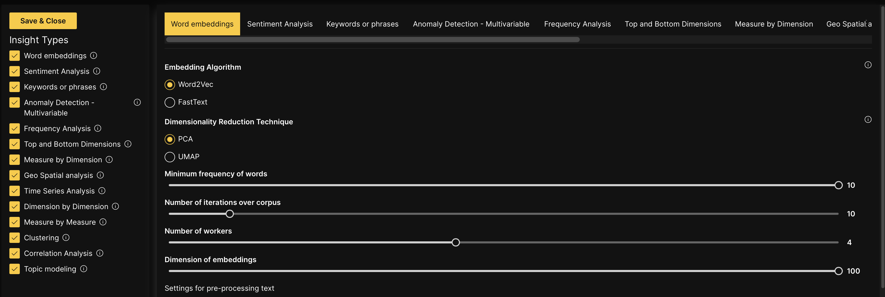 Analyses settings